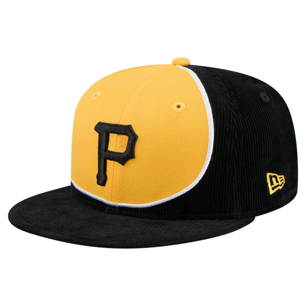 Pittsburgh Pirates New Era Retro Split Corduroy Snapback Hat - Black/Gold Hats
