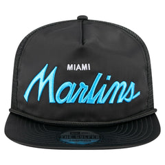 Miami Marlins New Era Retro Satin Script Golfer Adjustable Hat - Black Hats