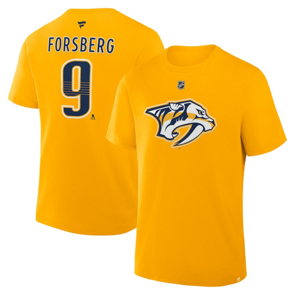 NHL Filip Forsberg Nashville Predators Fanatics Authentic Stack Name & Number T-Shirt - Gold