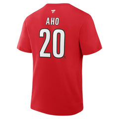 NHL Sebastian Aho Carolina Hurricanes Fanatics Authentic Stack Name & Number T-Shirt - Red