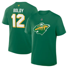 NHL Matthew Boldy Minnesota Wild Fanatics Authentic Stack Name & Number T-Shirt - Kelly Green