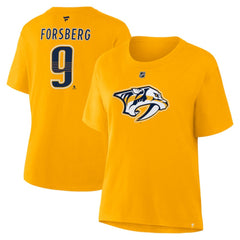 NHL Filip Forsberg Nashville Predators Fanatics Women's Authentic Stack Name & Number T-Shirt - Gold