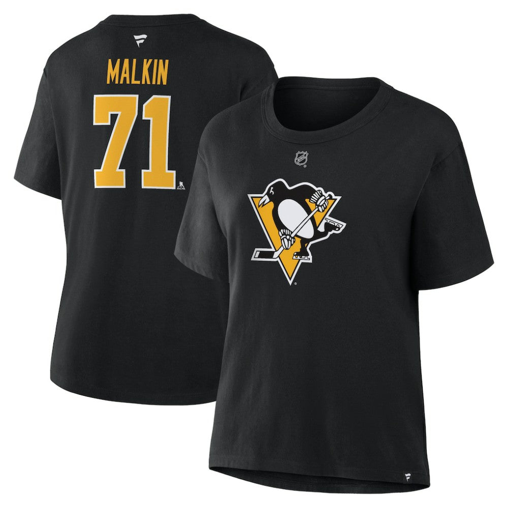 NHL Evgeni Malkin Pittsburgh Penguins Fanatics Women's Authentic Stack Name & Number T-Shirt - Black