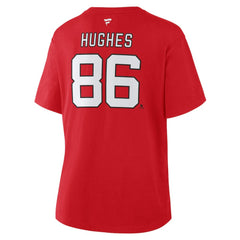 NHL Jack Hughes New Jersey Devils Fanatics Women's Authentic Stack Name & Number T-Shirt - Red