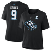 NHL Clayton Keller Utah Mammoth Fanatics Women's Authentic Stack Name & Number T-Shirt - Black