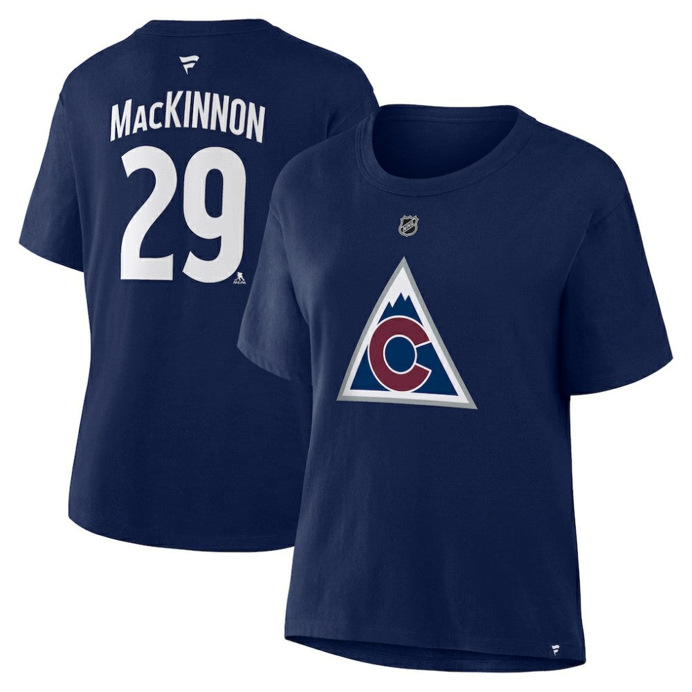 NHL Nathan MacKinnon Colorado Avalanche Fanatics Women's Authentic Stack Name & Number T-Shirt - Navy
