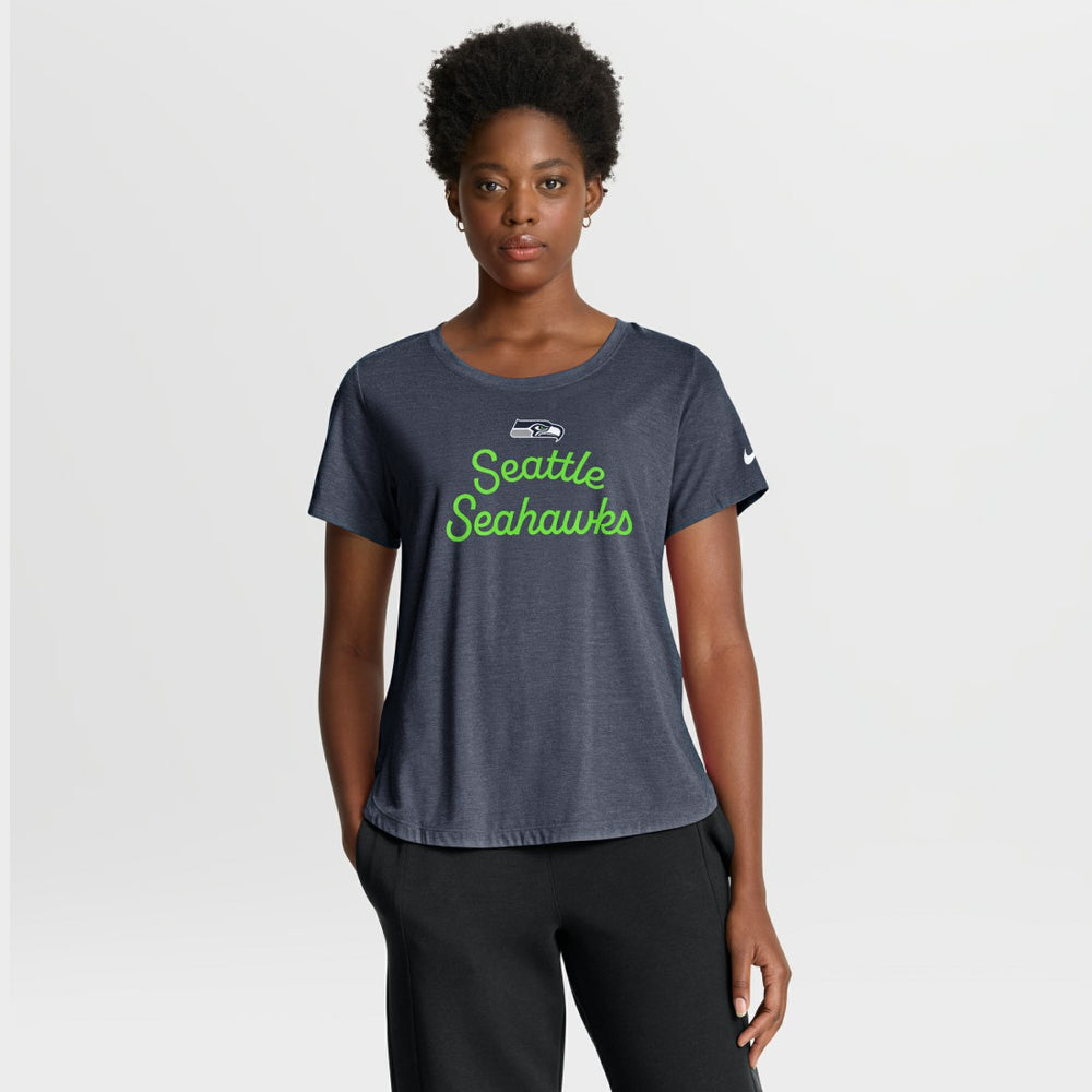 Seattle Seahawks Women's Script Tri-Blend T-Shirt College Navy