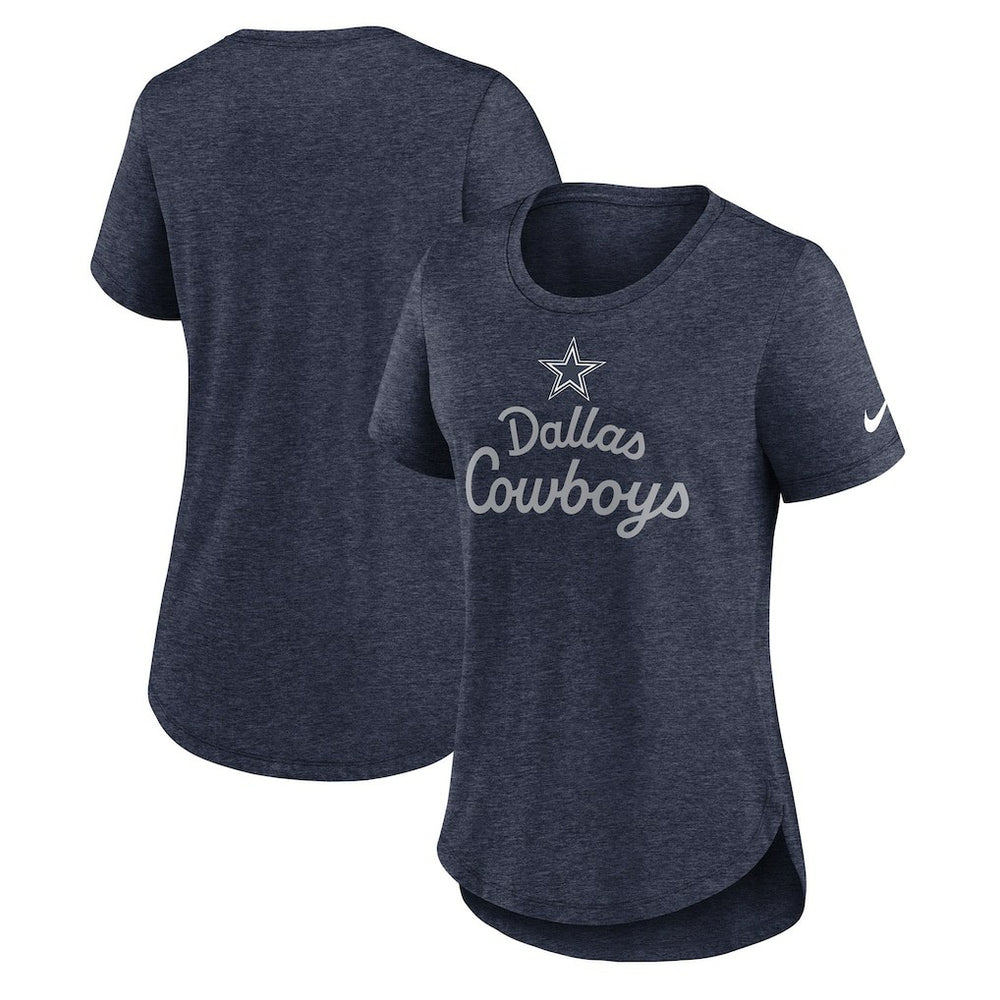 Dallas Cowboys Women's Script Tri-Blend T-Shirt Heather Navy