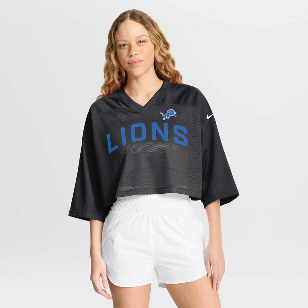 NFL Detroit Lions Women's Primetime Cropped Mesh Dri-FIT Fashion Jersey - Black