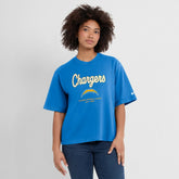 Los Angeles Chargers Women's Essential Script Relaxed Boxy T-Shirt Powder Blue