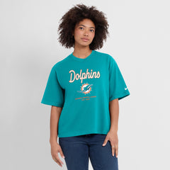 Miami Dolphins Women's Essential Script Relaxed Boxy T-Shirt Aqua