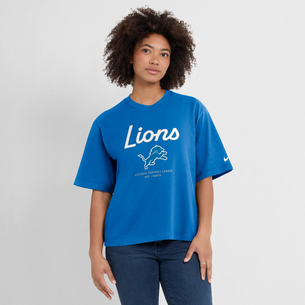 Detroit Lions Women's Essential Script Relaxed Boxy T-Shirt Blue