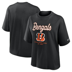 Cincinnati Bengals Women's Essential Script Relaxed Boxy T-Shirt Black
