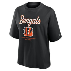 Cincinnati Bengals Women's Essential Script Relaxed Boxy T-Shirt Black