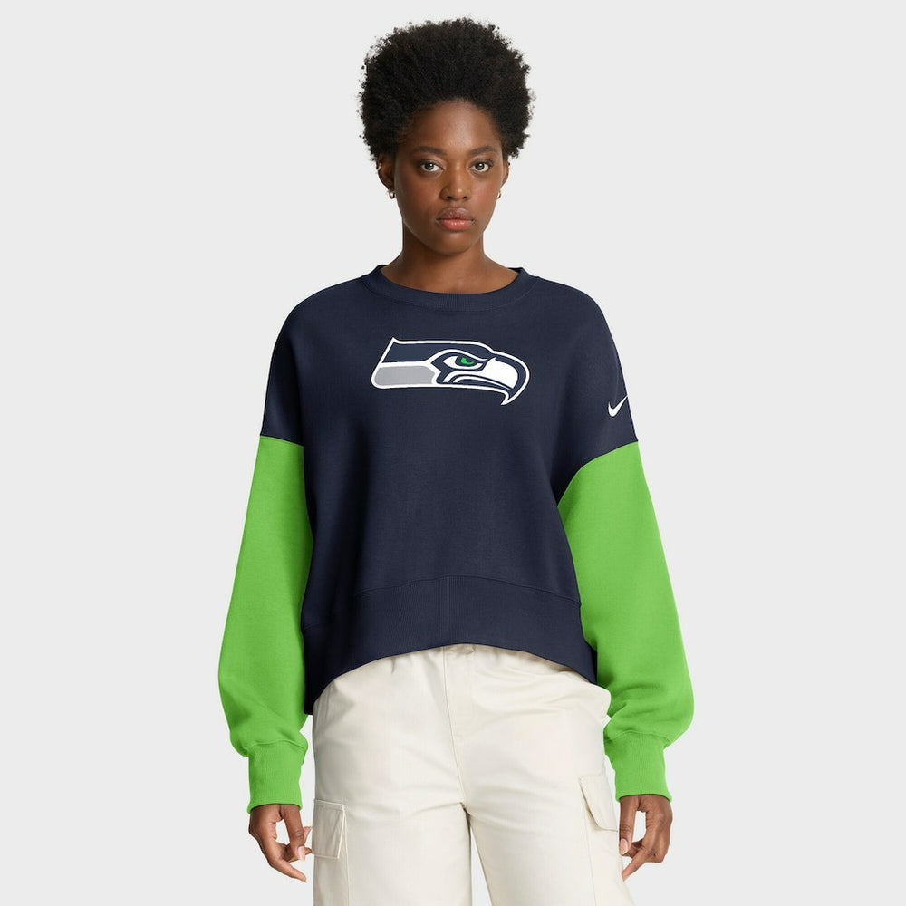 Seattle Seahawks Women's Oversized Color-Block Pullover Sweatshirt College Navy