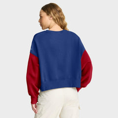 New York Giants Women's Oversized Color-Block Pullover Sweatshirt Royal