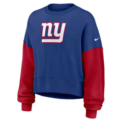 New York Giants Women's Oversized Color-Block Pullover Sweatshirt Royal