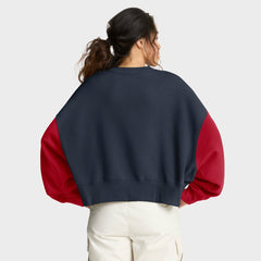 Houston Texans Women's Oversized Color-Block Pullover Sweatshirt Navy