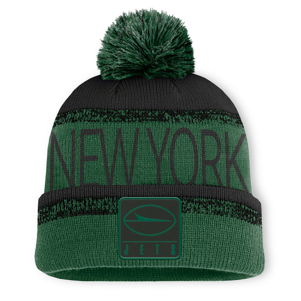 New York Jets Play Action Cuffed Knit Hat with Pom Green/Black