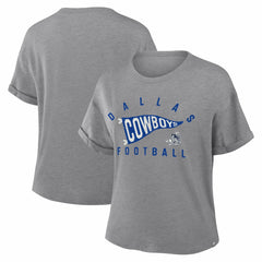 Dallas Cowboys Women's Pennant Wave Tribute Tri-Blend Boxy T-Shirt Heather Gray