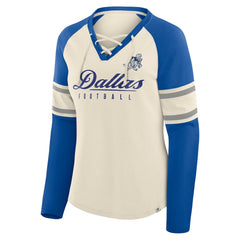Dallas Cowboys Women's Hometown Gridiron Hero Raglan Lace-Up V-Neck Long Sleeve T-Shirt Cream/Royal