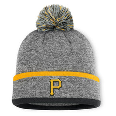Pittsburgh Pirates Fanatics Backstop Cuffed Knit Hat with Pom - Heather Gray Hats