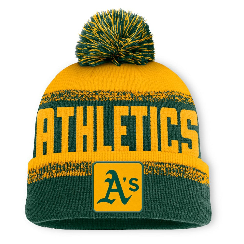 Athletics Fanatics No-Doubter Cuffed Knit Hat with Pom - Green/Gold Hats
