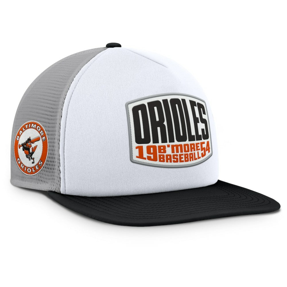 Baltimore Orioles Fanatics Cranked Foam Front Patch Trucker Adjustable Hat - Gray/White Hats