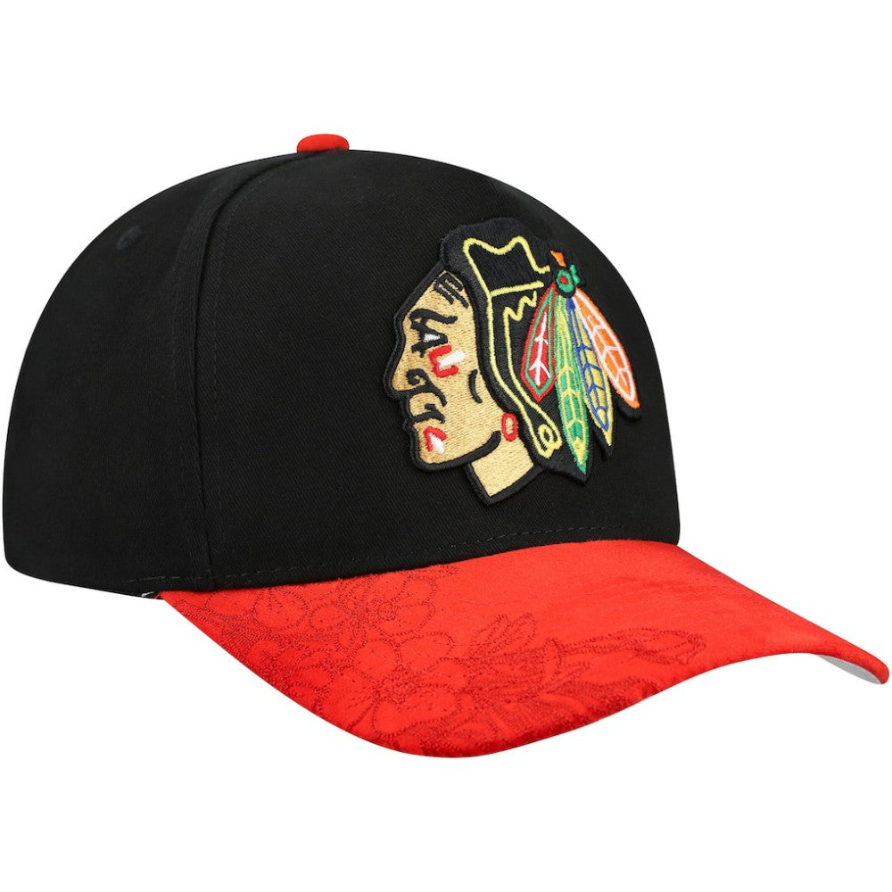 NHL Chicago Blackhawks Mitchell & Ness May Flowers Pro Crown Adjustable Hat - Black/Red