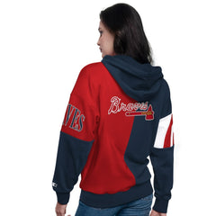 Atlanta Braves Starter Women's Curve Ball Full Zip Hoodie Sweatshirt - Navy/Red Hoodies