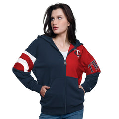 Minnesota Twins Starter Women's Curve Ball Full Zip Hoodie Sweatshirt - Navy/Red Hoodies