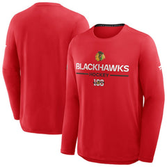 NHL Chicago Blackhawks Fanatics Authentic Pro Centennial Rink Tech Long Sleeve T-Shirt - Red