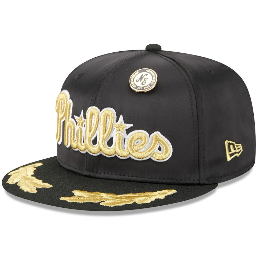 Philadelphia Phillies New Era 2025 59FIFTY Day Gold Leaf 59FIFTY Fitted Hat - Black Hats
