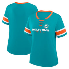 Miami Dolphins Women's Redzone Draw Play Athena Lace-Up T-Shirt Aqua