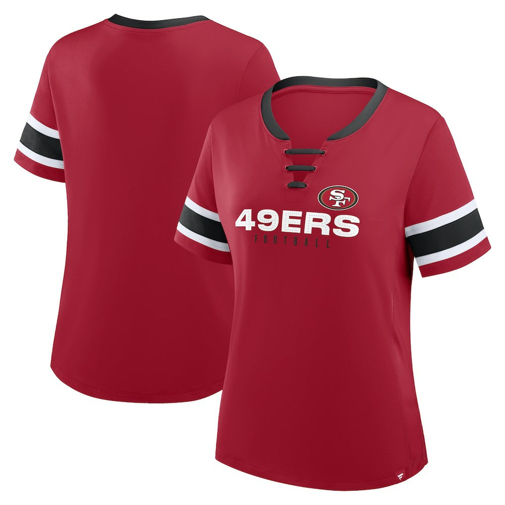 San Francisco 49ers Women's Redzone Draw Play Athena Lace-Up T-Shirt Scarlet