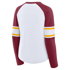 Washington Commanders Women's Redzone Blitz Package Raglan Lace-Up V-Neck Long Sleeve T-Shirt White/Burgundy