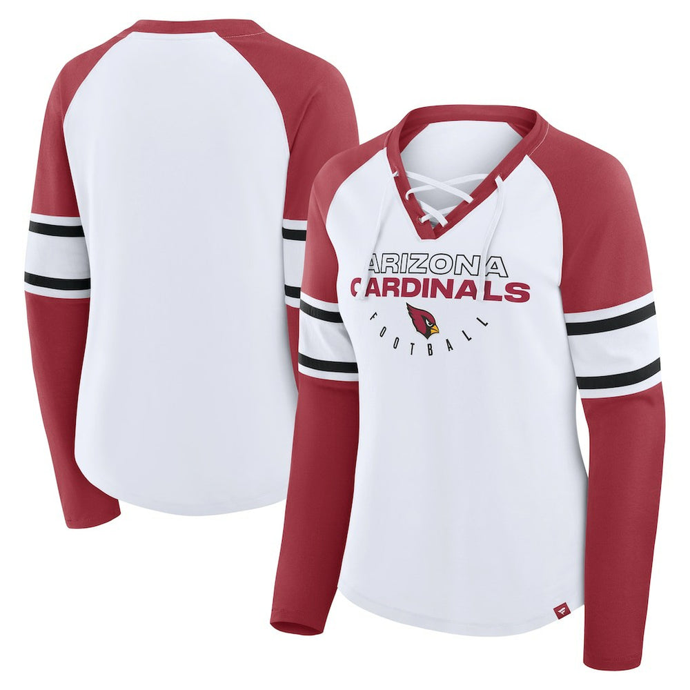 Arizona Cardinals Women's Redzone Blitz Package Raglan Lace-Up V-Neck Long Sleeve T-Shirt White/Cardinal