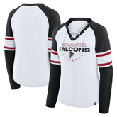 Atlanta Falcons Women's Redzone Blitz Package Raglan Lace-Up V-Neck Long Sleeve T-Shirt White/Black