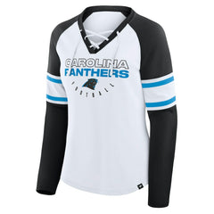 Carolina Panthers Women's Redzone Blitz Package Raglan Lace-Up V-Neck Long Sleeve T-Shirt White/Black