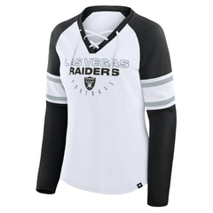 Las Vegas Raiders Women's Redzone Blitz Package Raglan Lace-Up V-Neck Long Sleeve T-Shirt White/Black