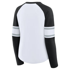Las Vegas Raiders Women's Redzone Blitz Package Raglan Lace-Up V-Neck Long Sleeve T-Shirt White/Black