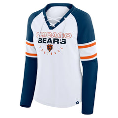 Chicago Bears Women's Redzone Blitz Package Raglan Lace-Up V-Neck Long Sleeve T-Shirt White/Navy