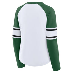 New York Jets Women's Redzone Blitz Package Raglan Lace-Up V-Neck Long Sleeve T-Shirt White/Green