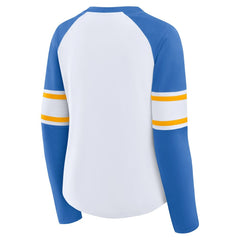 Los Angeles Chargers Women's Redzone Blitz Package Raglan Lace-Up V-Neck Long Sleeve T-Shirt White/Powder Blue
