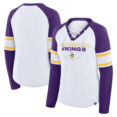 Minnesota Vikings Women's Redzone Blitz Package Raglan Lace-Up V-Neck Long Sleeve T-Shirt White/Purple