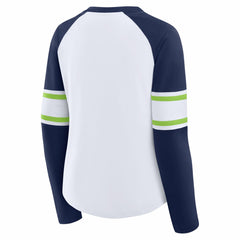 Seattle Seahawks Women's Redzone Blitz Package Raglan Lace-Up V-Neck Long Sleeve T-Shirt White/College Navy
