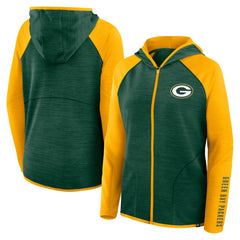 Green Bay Packers Women's Redzone End Around Pass Raglan Full-Zip Hoodie Green/Gold