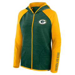 Green Bay Packers Women's Redzone End Around Pass Raglan Full-Zip Hoodie Green/Gold