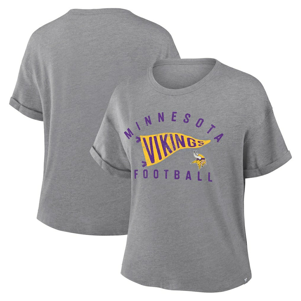 Minnesota Vikings Women's Pennant Wave Tribute Tri-Blend Boxy T-Shirt Heather Gray
