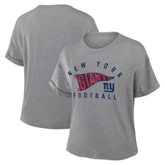 New York Giants Women's Pennant Wave Tribute Tri-Blend Boxy T-Shirt Heather Gray